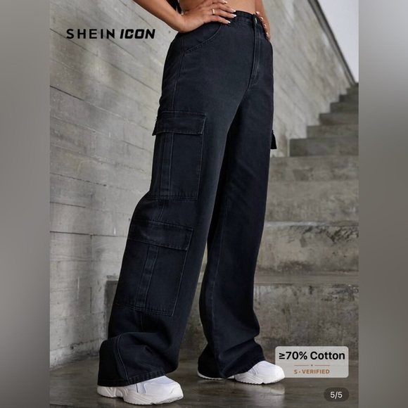 SHEIN Black Cargo Boyfriend Jeans - Picture 2 of 7